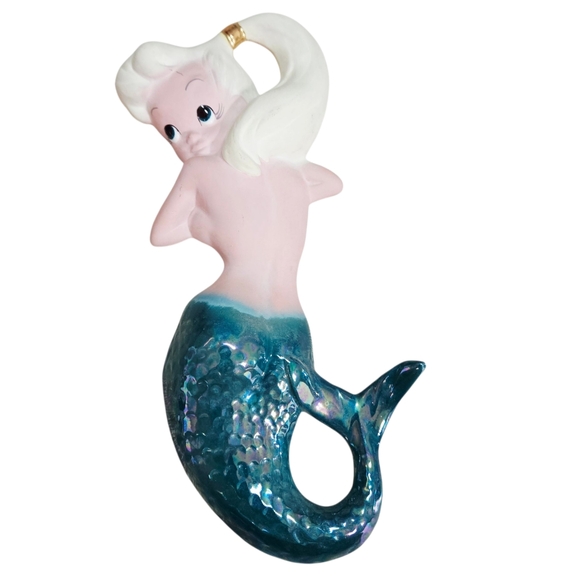 Vintage 1950's Freeman - McFarlin Chalkware Mermaid Wall Decor Green - Picture 1 of 7